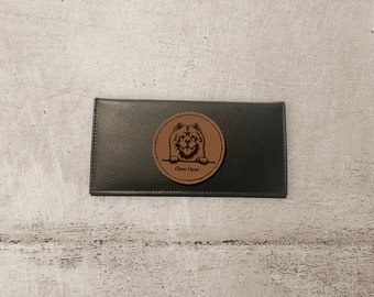 Laser Engraved Chow Chow Leather Checkbook Cover