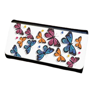 Cartera triple para mujer con diseño de mariposas coloridas