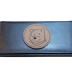 Laser Engraved Cartoon Bear Face Leather Checkbook Cover