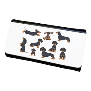 Cartera triple para mujer con diseño de perro Dachshund Doxie en negro y tostado