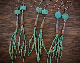 Seed bead tassel earrings with wood beads.