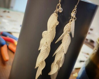 Vintage leaf earrings with Swarovski crystals.