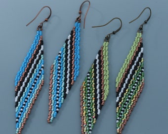 Elongated beaded bead earrings. Colorful, graphic earrings.