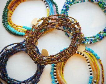 Stretchy beaded bracelets and layering necklaces, great for those with metal allergies.