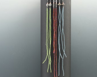 Long seed bead earrings. Lightweight earrings, handmade fringe earrings, minimalist seed bead earrings. Sterling beads.