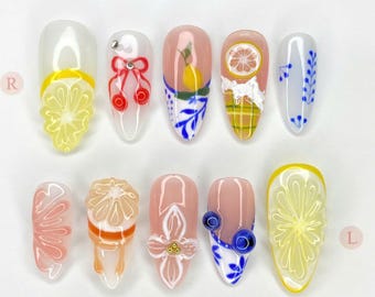 3Dフルーツプレスオンネイル：夏にぴったりの可愛いネイルアートセット