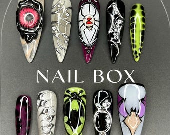 Presse-ongles d'Halloween fait main : toile d'araignée 3D, décoration d'ongles gothique