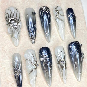 Metallic Ombre Press On Nails: Silver Chrome 3D Nail Art