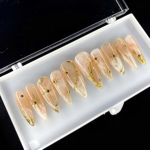 Gold Star Press On Nails: Handmade Acrylic Rhinestone Nails