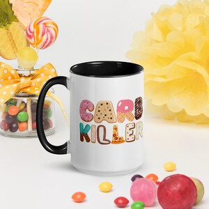 Taza Carb Killer – Taza de café con letras para refrigerios y postres, taza divertida de broma gastronómica, artículos para beber con dieta humorística, regalo novedoso para amantes de los refrigerios, 15 oz