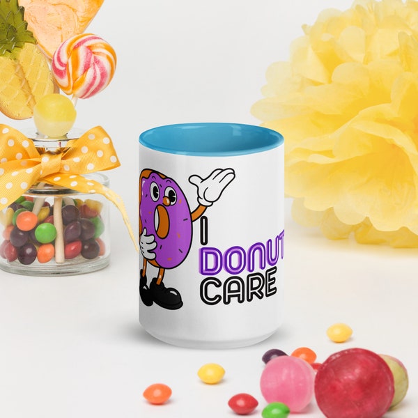 Funny Donut Mug with Color Inside, I Donut Care