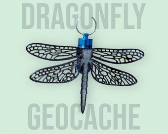 Micro-conteneur pour géocachette libellule - Cache camouflage imprimé en 3D avec tube de bison - Cache pour géocachette d'extérieur