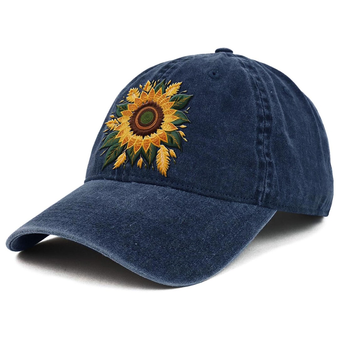XL-Bejeweled Sunflower Floral Denim Baseball Hat main image 1