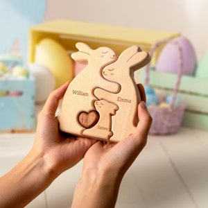 Custom Name Engraved Wooden Rabbits Family Puzzle, Keepsake Family Puzzle Memories Home Decor for Mother's Day Gift, Standable Decorations