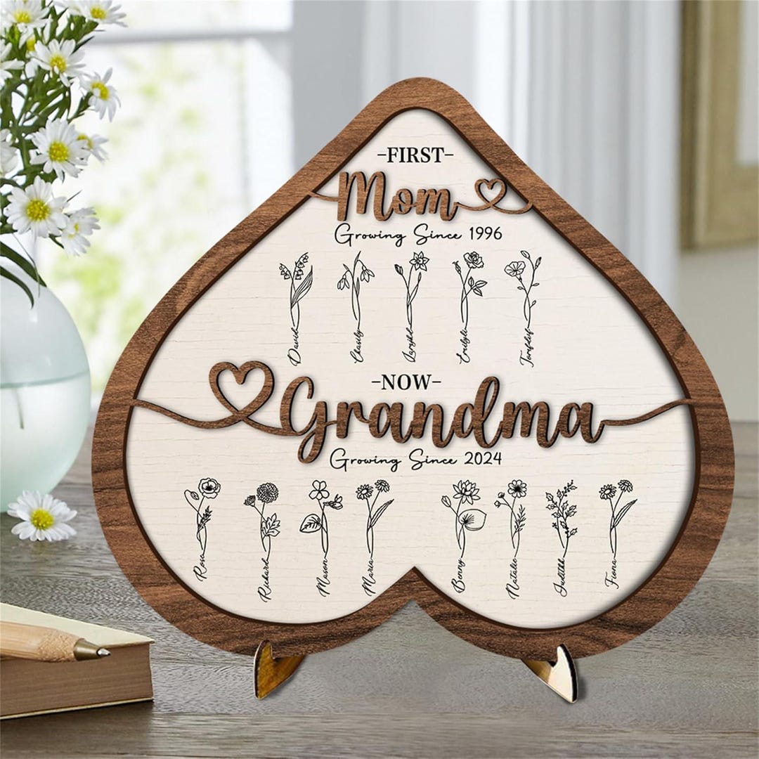 Personalized First Mom Now Grandma Gift Custom Grandma's Garden Wooden ...