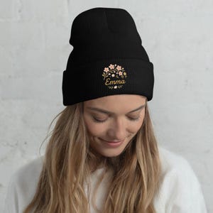 Custom Cherry Blossom Embroidered Beanie, Embroidered Cherry Blossom Beanie, Embroidered Personalized Gift, Embroidery Winter hat