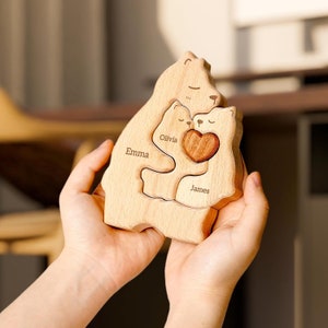 Personalized Engraved Wooden Bears Family Puzzle, Keepsake Family Puzzle Memories Home Decor for Mother's Day Gift, Standable Decorations