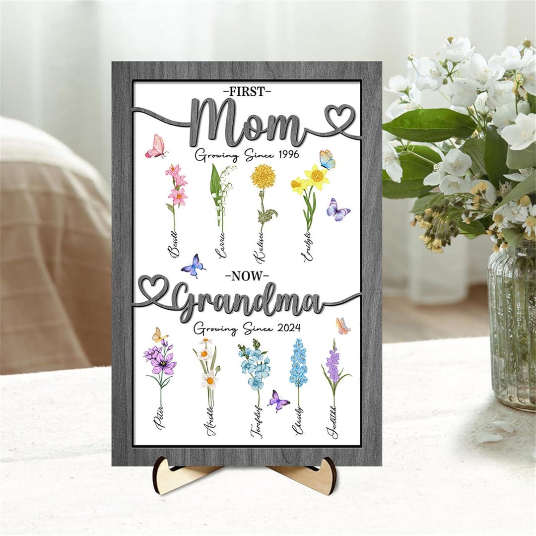 Personalized First Mom Now Grandma Gift Custom Grandma's Garden Wooden ...