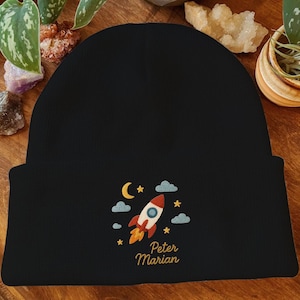 Custom Missile Embroidered Beanie, Embroidered Missile Beanie, Embroidered Personalized Gift, Embroidery Winter hat