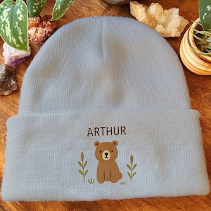 Custom Bear Embroidered Beanie, Embroidered Bear Beanie, Embroidered Personalized Gift, Embroidery Winter hat