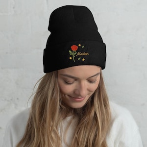 Custom Rose Embroidered Beanie, Embroidered Rose Beanie, Embroidered Personalized Gift, Embroidery Winter, Beanie Winter Gift