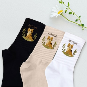 Personalized Cat Embroidered Socks, Custom Cat Sock, Gift for Mom Dad, Brides Socks, Custom Text Logo socks