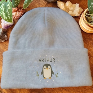 Custom Penguin Embroidered Beanie, Embroidered Penguin Beanie, Embroidered Personalized Gift, Embroidery Winter hat