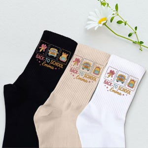 Personalized Back to school Embroidered Socks, Custom Teacher Sock, Gift for Mom Dad, Brides Socks, Custom Text Logo socks