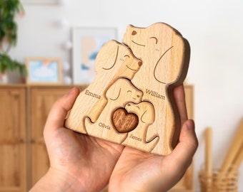 Personalized Wooden Engraved Wooden Animal Family Puzzle, Keepsake Memories Home Decor for Mother's Day Gift, Standable Decorations