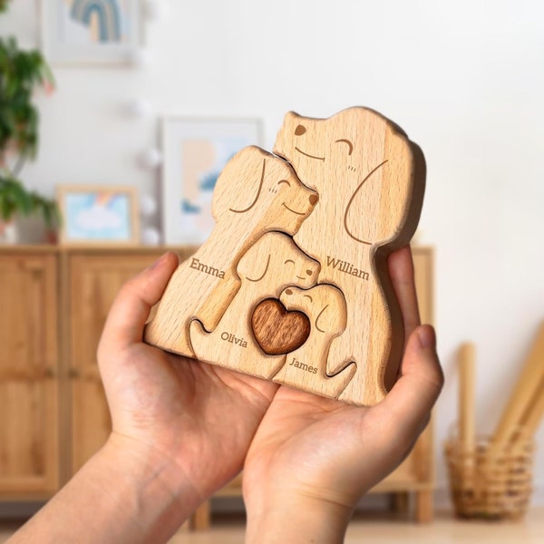 Personalized Wooden Engraved Wooden Animal Family Puzzle, Keepsake Memories Home Decor for Mother's Day Gift, Standable Decorations