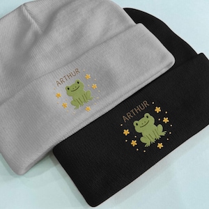 Custom Frog Embroidered Beanie, Embroidered Frog Beanie, Embroidered Personalized Gift, Embroidery Winter hat