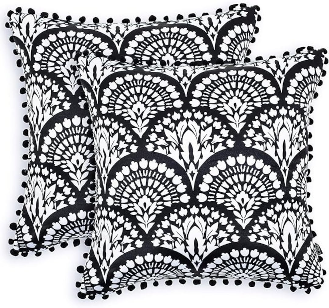 オーナメント ブラック 枕カバー 2 枚セット、ボヘミアン 枕カバー 2