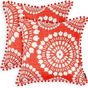 Set of 2 Serenity Orange Throw Pillow Cover, Set Of 2 Boho Pillow Covers, 18x18 Throw Cushion Covers with Pom Pom, Square Sofa Pillow Cover