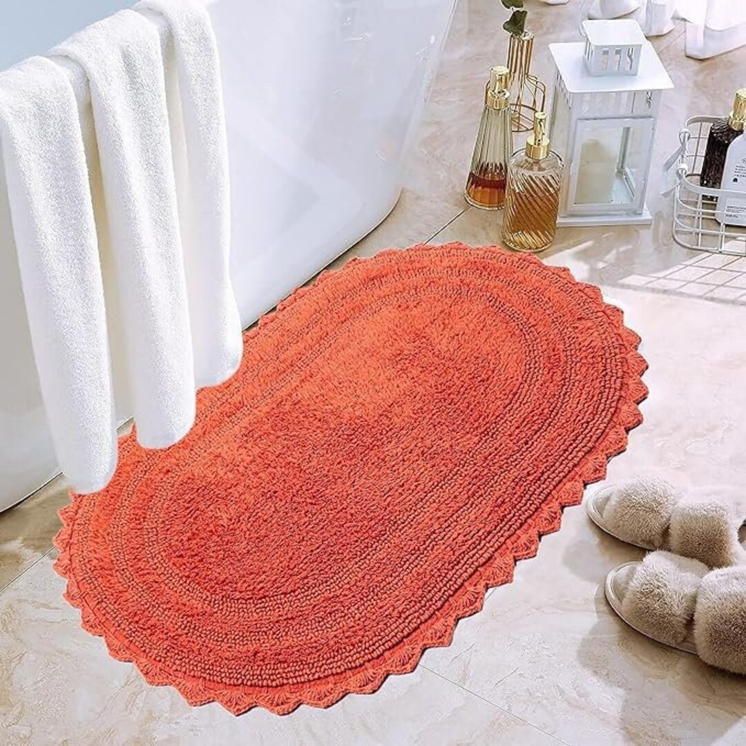 Bath Runner Mat, Non-slip Bath Mat, Beige Crochet Reversible Bath Mat ...