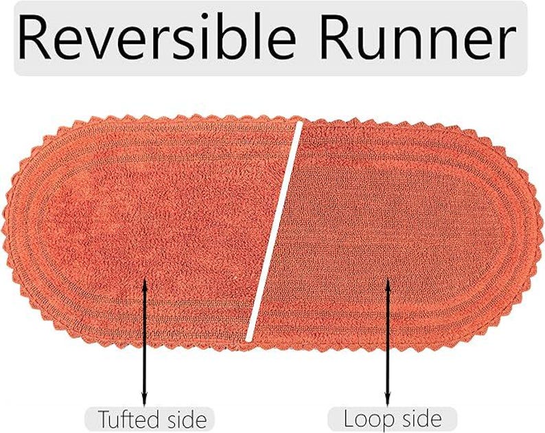 Oval Rust Rug Handmade Oval Bath Runner | Rust Washable Rug (24