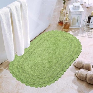 Crochet Bath Mat, 21&quot;×34&quot; Oval Rug, Decorative Washable Rug, Soft Crochet Pattern Bath Rug, Bathroom Mat