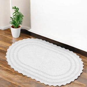 Crochet Bathroom Rug Runner - Reversible Bath Mat - 100% Cotton - Medium Plus Oval 24x36