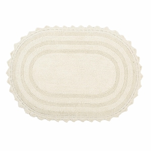 Ivory Bath Mat | Handmade Oval Cotton Bath Mat Decorative Small Bath Rug (18"×26") | Washable and  Comfortable | Gift for New Home & Mom