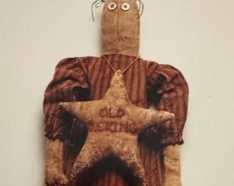 Vintage Primitive Americana Doll with Star Sewing Pattern: Embroidered Folk Art Star