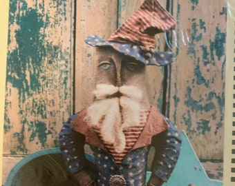 Primitive Americana Uncle Sam summer Hat Sculpted Doll Paper Patten 