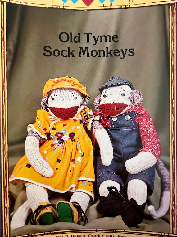 Wonderful OOP Vintage Sock Monkey Doll Pattern C1974 Original Sock