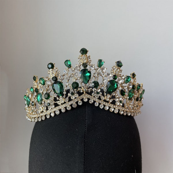 Vintage Crown, Baroque Style Tiaras, Dark Green Rhinestone Crown, Party Crown For Women, Birthday Crown, Bridal Hair Accessories