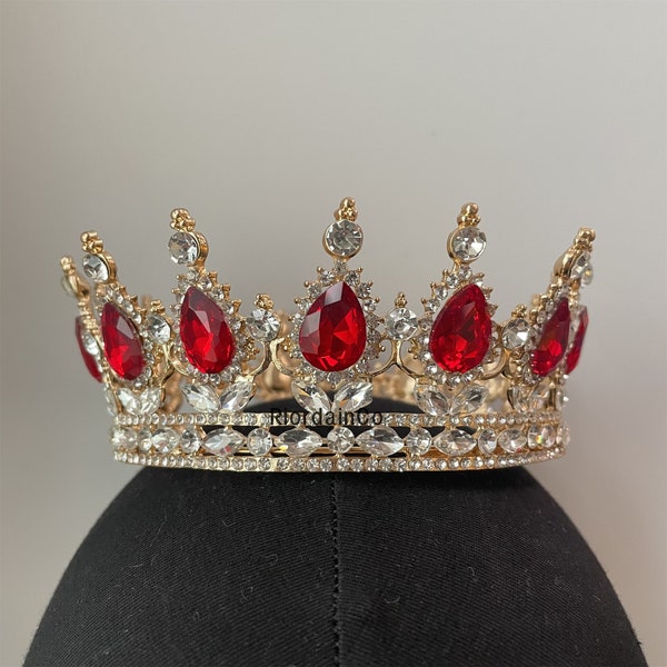 Baroque Style Crown, Red Rhinestone Crown, Ceremony Crown, Women Hair Accessories, Shiny Tiaras, Prom Crown, Bridal Crown, Party Decor