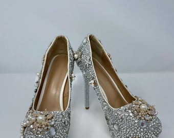 Benutzerdefinierte Perfect Crystal Braut Pumps Plateau Heels