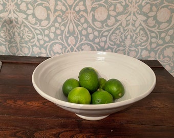 Large Footed White ceramic serving Bowl, handmade, 11 1/2"W