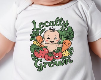 Locally Grown Baby Bodysuit, Fresh Veggie Design, Wholesome Baby Clothing, Playful Veggie Theme, Durable Bodysuit, Gift for Baby
