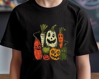 Spooky Veggies Halloween Youth T-shirt, shirt Halloween-personages, grappig en eigenzinnig plantaardig ontwerp, Halloween-T-shirt, herfst, herfstshirt