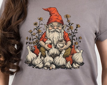 Gnome Tshirt, Garden Gnome Shirt, Gardner Gift, Gnome Lover, Gift for Farmer, Harvest Tee, Garlic Lover, Gnome Gift, Farming Tee