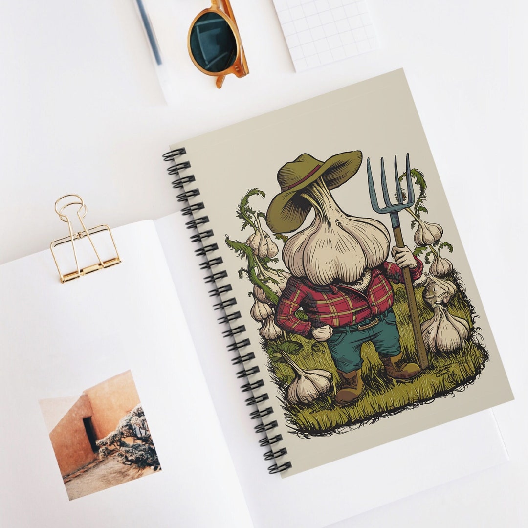 Quirky Garlic Farmer Spiral Notebook Fun Gardening & Recipe Journal ...