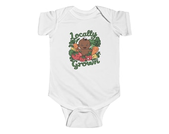 Locally Grown Baby Onesie, Fresh Veggie Design, Wholesome Baby Clothing, Playful Veggie Theme, Durable Onesie, Gift for Baby, Black Baby